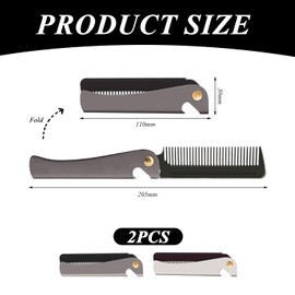 2 Pieces Foldable Beard Comb, Stainless Steel Folding Beard Comb, Portable Beard Comb, Professional Styling Comb For Men, Hairdressing Comb, Fine-Toothed Oil Comb