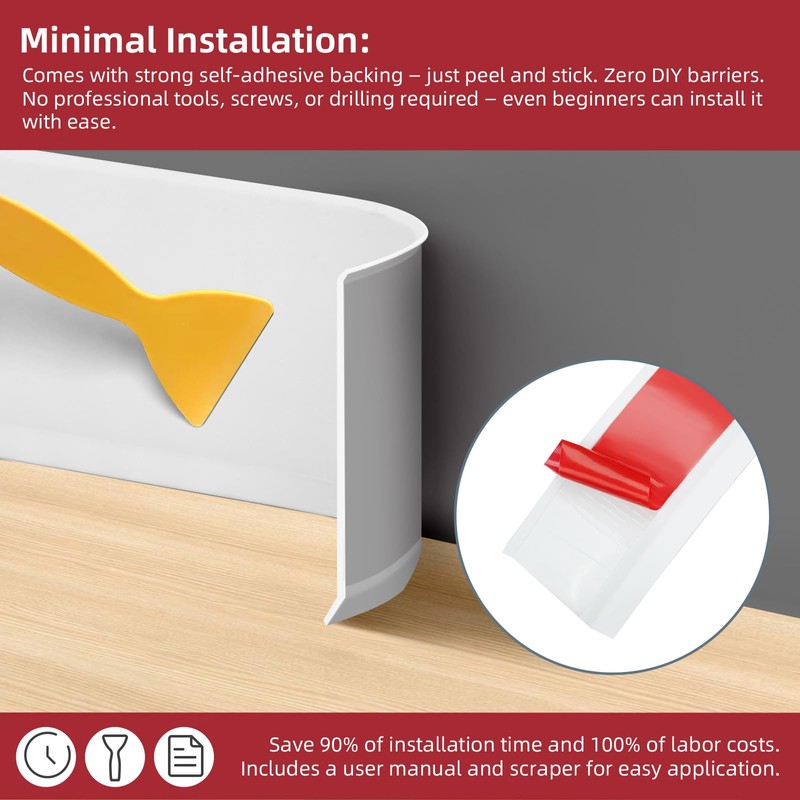 JSIWOTH 16.4Ft Vinyl Baseboard Molding Trim, Flexible Peel and Stick