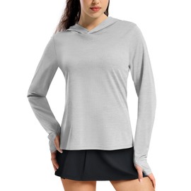 MIER Long Sleeve Workout Tops for Women Sun Hoodie Shirts Fishing Hiking Hooded Tops Lightweight, Heather Ligth Grey, S