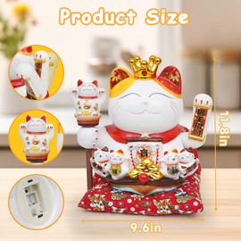 Qriocioa Lucky Cat Waving Arm, Chinese Ceramic Cat Waving Arm, Maneki Neko Lucky Cat, Feng Shui Fortune Desktop Decoration, Fortune Cat Statue with Plastic Motorized Rocker Arm for Home Office Store