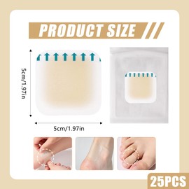 Blister Plasters Heel, Pack of 25 Gel Plasters, Blister Pads, Hydrocolloid Plaster Set for Heel, Toes and Feet, Friction Pain Toes, Bladder Foot Protection, Waterproof, Invisible (50 x 50 mm, Square)