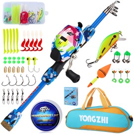 YONGZHI Kids Fishing Rod and Reel Combo,Light Weight Fishing Pole with Spincast Fishing Reel Tackle Bag Lures for Youth,Girls and Boys Good Starter Fishing Kit Blue