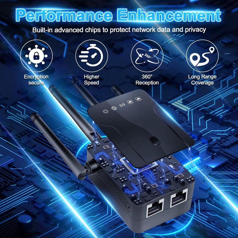 WiFi Extender Booster, Internet Booster with Ethernet Port, 4 Antennas