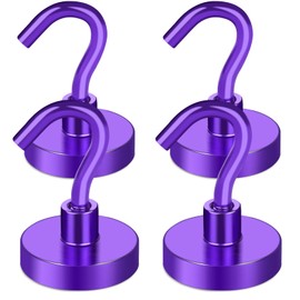 MIKEDE Magnetic Hooks, 40Lbs+ Heavy Duty Magnet Hooks for Cruise Cabins, Super Neodymium Hanging Hooks Strong Magnets with Hook for Fridge, Magnetic Hanger for Grill, Toolbox, Storage(Purple, 4 Pack)