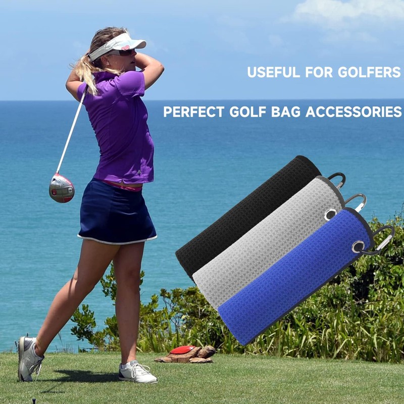 3 Pack 11.8"x11.8" Microfiber Golf Towels with Carabiner Clip, Quick-Dry