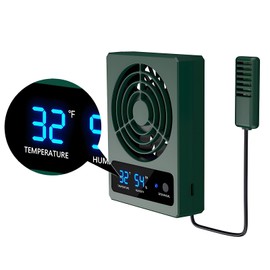 JOVXIAZ Reptile Ventilation Fan with Humidity Sensor and High-Temp Alarm, Digital Display Fan Dehumidifier for Reptile Terrariums, Suitable for Humid Environments, Rainforests and Vivariums - Green