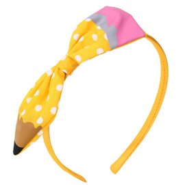 SeBneny Back To School Headband Hair Band Hair Bow Clips Cute Wave Point Yellow Pencil Hair Accessories For Girls Hairbow Clip and Headband for First Day of School Headwear 1PCS