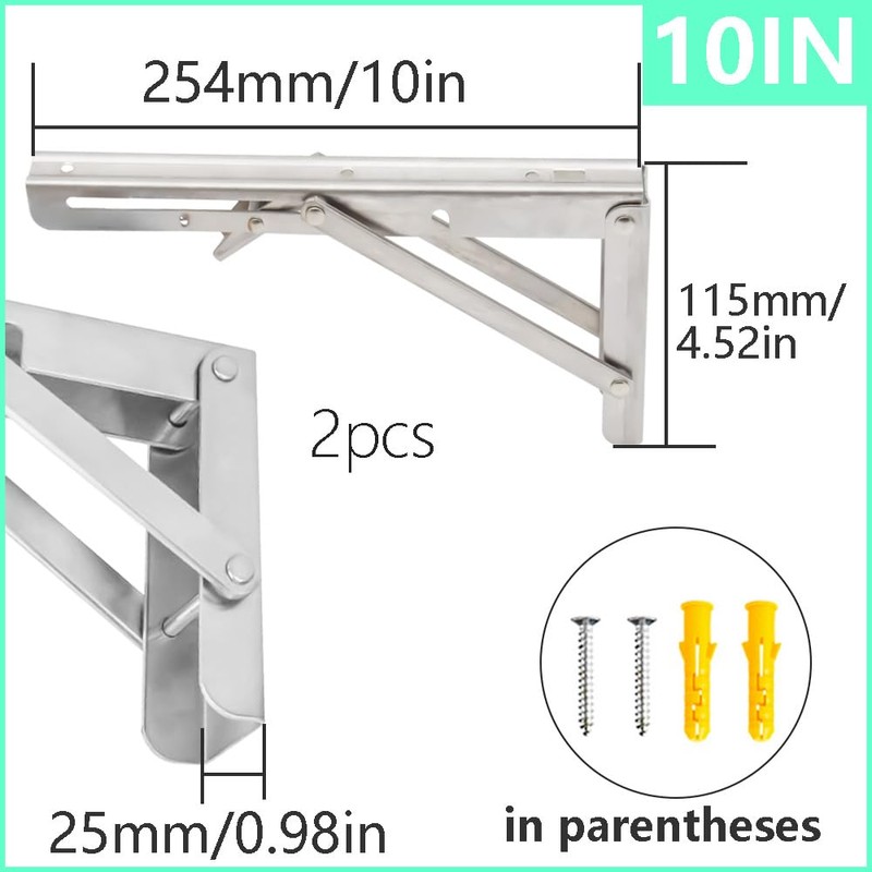 Ruidee 2Pcs Folding Shelf Brackets 250mm Metal Support Bracket Wall