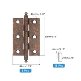 MECCANIXITY Vintage Metal Hinges 63 x 44mm Heavy Duty Cabinet Butt Hinges Small Folding Hinge with Hole and Screw for Bathroom Windows Cupboard Red Pack of 8