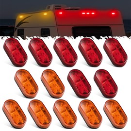 Partsam 14Pcs 4 Inch Rectangle LED Trailer RV Marker Clearance Lights, 18 LED Side Marker Lights for Tractor Truck Camper Motorhome, IP67 Waterproof, Surface Mount (7Amber+7Red)