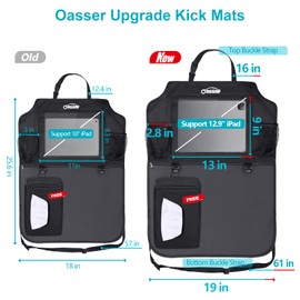 Oasser Oasser Kick Mats Car Backseat Protector 2 Pack Car Organizer Back Seat with Clear 12.9 Inch Touch Screen Tablet Holder Back Seat Cover for Kids with Multiple Pockets Hooks Extra Tissue Box E2