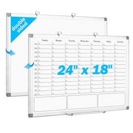 ONAVIA White Board Dry Erase Board for Wall, Magnetic Whiteboard Calendar 24" X 18", Weekly Calendar Whiteboard with Hourly Time Slots, Hanging Double-Sided White Board for Office,School,Home - 1 Pack