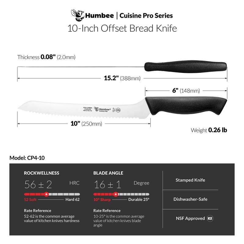 Humbee 10 Inch Cuisine Pro Serrated Bread Knife, Premium Stainless
