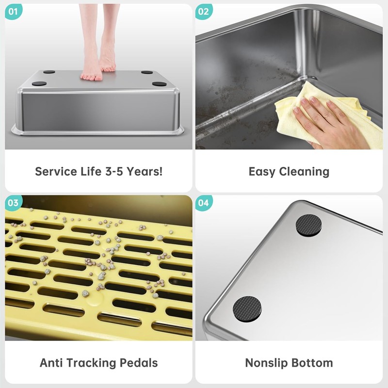 Stainless Steel Litter Box with High Side, XXL Extra Large