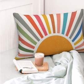 JEFERSO Summer Pillow Covers 12x20 Set of 2 Colorful Stripes Yellow Sunshine Outdoor Throw Pillows Boho Rainbow Sun Decorative Pillowcase Lumbar Modern Farmhouse Cushion Case for Home Bedroom Decor