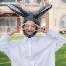 HIPIHOM Easter Bunny Head Cover Easter Festival Cosply Plush Animals Headgear Hat Funny Novelty Plush Hat Sleeping Pillow Toy Stuffed Cap Photo Props Warm Cosplay Costume Head Accessories(Rabbit)