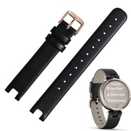 Miimall Leather Watch Band Compatible with Garmin Lily Smartwatch Strap, Replacement Watch Band Quick Release Strap Adjustable Stylish Wristband Accessories Bracelet Fit for Garmin Lily (Black)