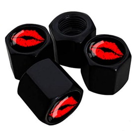 Metal Car Wheel Tire Valve Stem Caps 4 Pack Red Lips Kiss Aluminum Car Tire Air Valve Caps for Cars, Trucks, Bikes, Motorcycles, Bicycles, Corrosion Resistant