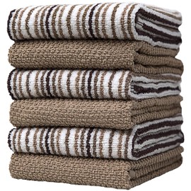 Toallas de cocina de 16 x 26 pulgadas, paquete de 6 toallas de mano de algodón grandes, toallas de cocina, diseño de rayas de palomitas de maíz, juego de paños de cocina altamente absorbentes de 430