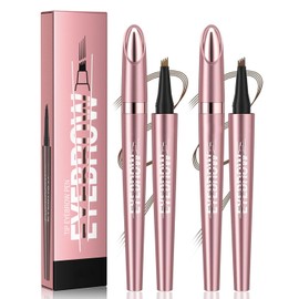 2PCS Eyebrow Tint Pencil, Waterproof, Smudge-Proof Eyebrow Pen with Four-Pronged Tip, Create Natural, Defined Eyebrows All Day(Light Brown+Dark Brown)