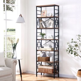 HOMISSUE Bookcase,7-Tier Tall Bookshelf Metal Bookcase and Bookshelves, Free Standing Storage Modern Bookshelf for Home Office Living Room and Bedroom, Rustic Brown