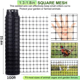 Windyun 2 Roll 100 ft 200 ft in Total Plastic Mesh Fence Roll Safety Construction Barrier Netting Outdoor Snow Temporary Garden Animal Fencing for Poultry, Chicken, Dog, Patio(Black)