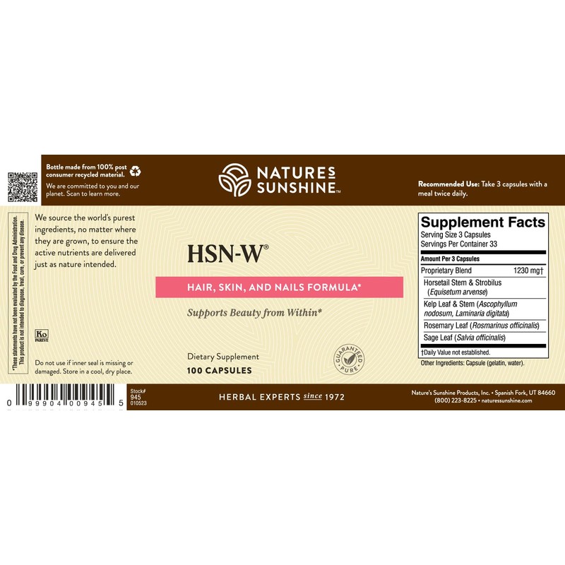 Nature's Sunshine HSN-W, 100 Capsules