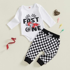 Carolilly Toddler Baby Boys Birthday Outfits Long Sleeve Romper Letter Aurace Print Tops+Drawstring Pants 2PCs Newborn Baby Boys Clothing Sets Birthday Gift (White, 12-18 Months)