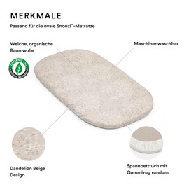 Stokke Snoozi Fitted Sheets - 1 Dandelion Beige & 1 Vanilla Cream - Fits the Oval Snoozi Mattress - Soft Organic Cotton - Machine Washable