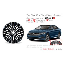 16" Single 16x6.5 Alloy Wheel For VOLKSWAGEN JETTA 2019-2021 Machined Black OEM Design Replacement Rim