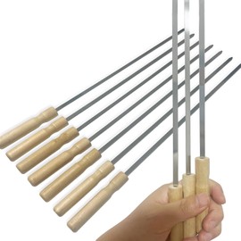 vriysei 10 Pcs Kabob Skewers, 16IN Metal Skewers for Grilling, Premium Stainless Steel Flat Kebabs, with Wooden Handles Insulated Reusable BBQ Set