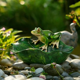 Frog on Lotus Leaf Bird Bath Resin Frog Figurine for Garden DecorColor: Green, Size: One Size
