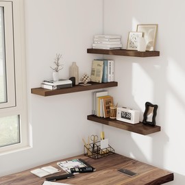 Fun Memories Floating Shelves for Wall, 32W x 8D Floating Wall Shelves with Invisible Brackets Set of 2, Hanging Rustic Wood Shelf Decoration for Bedroom, Bathroom, Living Room and Kitchen, Walnut