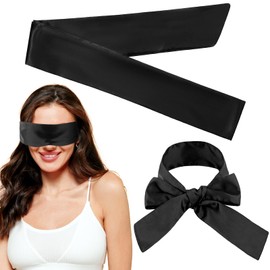 WLLHYF Satin Eye Mask Sleep Mask, 150cm/59inch Adjustable Silk Like Blindfold Soft Comfortable Eye Covers Night Blackout Sleep Cooling Eye Shield Mask for Adult Travel Nap Meditation (Black)