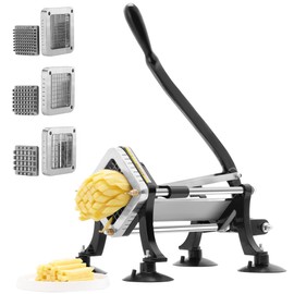 FSUON French Fry Cutter for Potatoes, Potato Cutter with 1/4 Inch Shoestring, 3/8 Inch Regular, 1/2 Inch Thick-cut Stainless Steel Blades