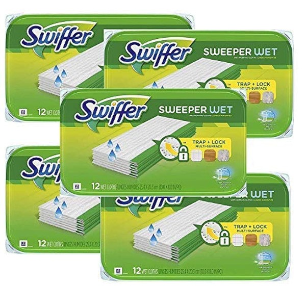 Swiffer Sweeper Wet Mopping Pad Refills for Floor Mop Open Window Fresh Scent 12 Count - 5 Pack