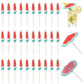 CRASPIRE 100pcs Drink Umbrellas Cocktail Drink Umbrella Picks Toothpicks Watermelon Paper Toothpicks Cocktail Umbrellas for Cupcake Fruit Plate Luau Parasols Hawaiian Decorations