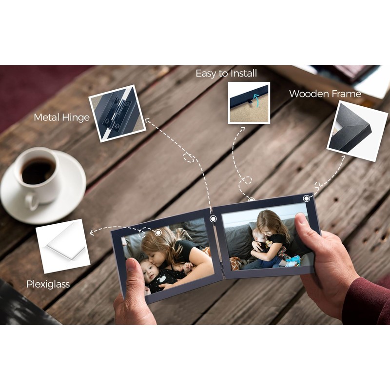 JD Concept Double 4x6 Horizontal Combo, Black Wood Picture Frame,