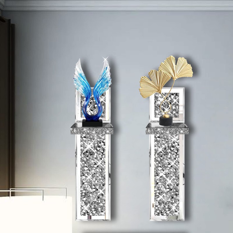 Set of 2 Crystal Crush Diamond Candle Sconces, Gorgeous Silver