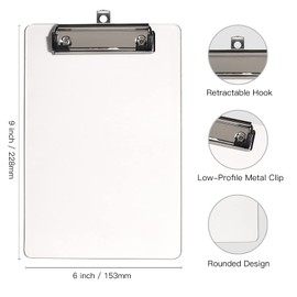 Hongri Plastic Small Clipboard, Clear A5 Memo Size Clip Board for Students, Kid, Women, Home, Low Profile Clip, Mini Size 6 x 9 in, Office Supplies & School Supplies
