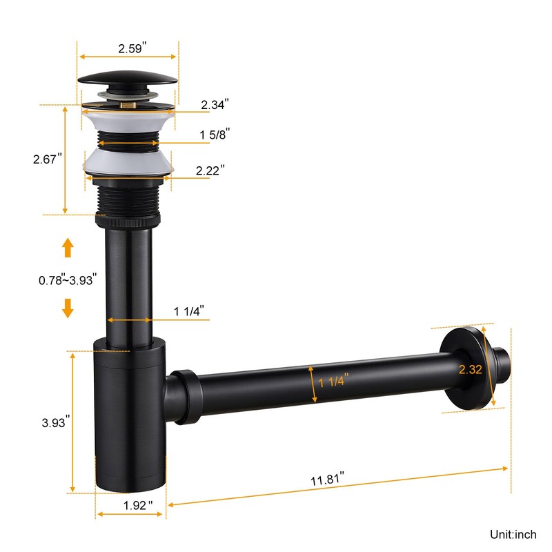 TSIBOMU Solid Brass Adjustable 1-1/4 Bottle Trap Without Overflow Drain