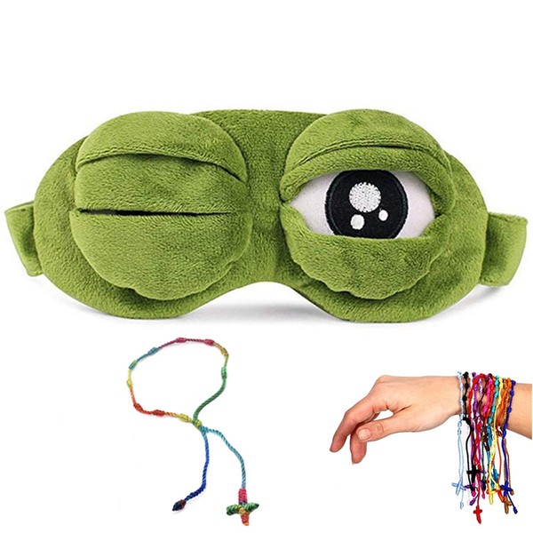 YouU 3D Sleep Mask Frog Green Cartoon Sad Frog Eye Mask Sleep Protection Travel Anime Funny Gift