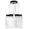 48-Ounce Square Plastic Jars (3-Pack); Clear Rectangular 6-Cup Canisters w/Black