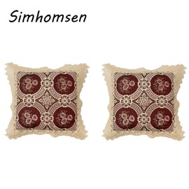 Simhomsen Set Of 2 Decorative Lace Throw Pillow Case Pillow Shams Cushion Cover, Square 18 By 18 Inches, Vintage Look, Burgundy, Customer Order