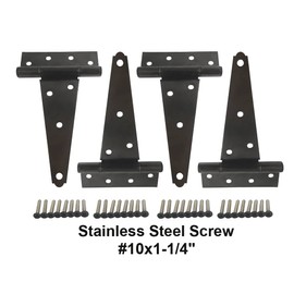 QCAA Stainless Steel Extra Heavy Tee Hinge, 6" x 2.5mm, with Stainless Screws & Hinge Pin, Black Coated, 4 Pack