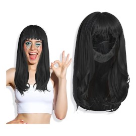 Peluca Lacia Negra Larga Disfraz Fantasía Fiesta Cosplay Color Negro