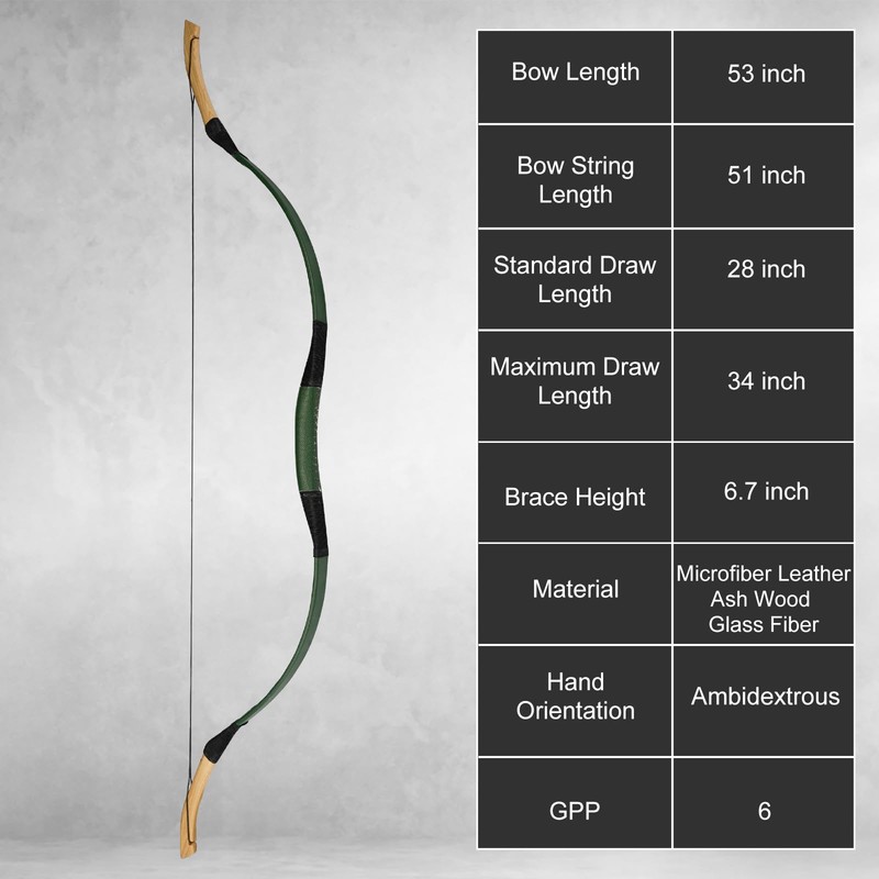 AF Archery Turkish Recurve Bow, 53" Traditional Horse Bow, Mounted