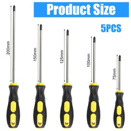 5-Piece Magnetic Screwdriver Set, Phillips Screwdriver, Magnetic Screwdriver, with Magnetic Tips and Ergonomic Handle, 5 x 75 mm, 6 x 100 mm, 6 x 125 mm, 6 x 150 mm, 6 x 200 mm
