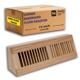 Fits 18" Baseboard Space | Wooden Corner Baseboard Register by Handua | Return Air Grille | 18" External Length Decorative Air Supply Vent Cover | Pre-Finished Natural Red Oak [Face] Wood Air Diffuser