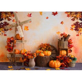 Alltten 7x5ft Fall Thanksgiving Day Backdrop Autumn Harvest Party Decoration Backdrop Thanksgiving Pumpkin Maple Leaves Background Supplies Decor Banner F92